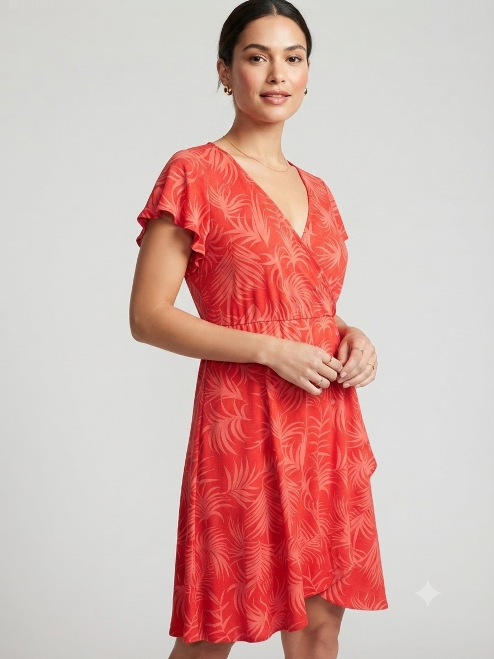NWT Gilli Red Tropical Palm Leaf Print Asymmetrical Hem Dress XL